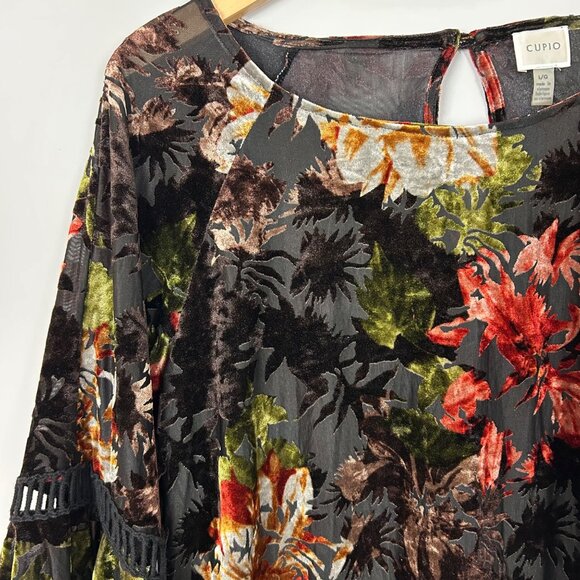 Floral Velvet Burnout Top Boho Whimsigoth Fairy Grunge Size Large Women's - Picture 2 of 5